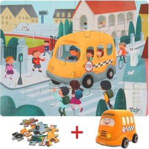 Ξύλινο Παιδικό Puzzle Σχολικό Λεωφορείο, Top Bright Παιχνίδια